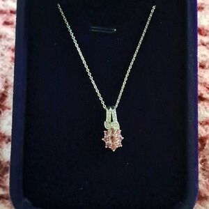 Premium Ouro Fino Rubellite and Natural White Zircon Floral Pendant Necklace